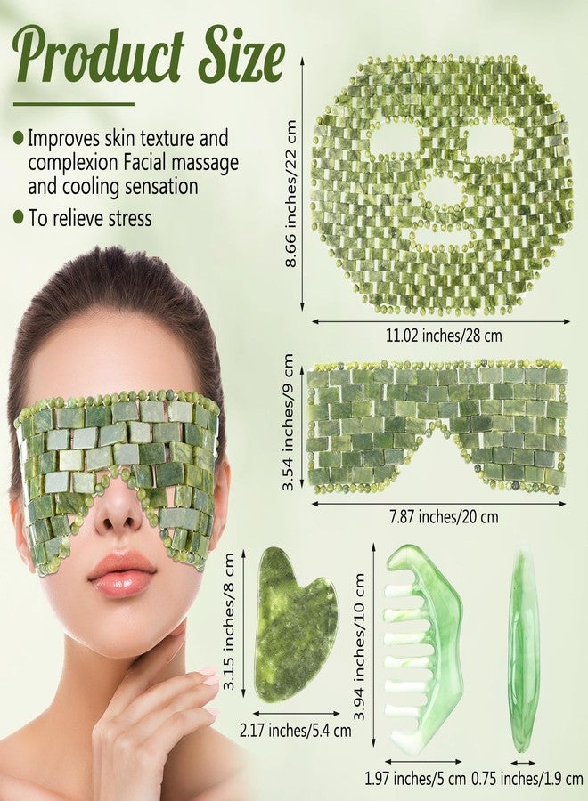 Demissle 4 Pcs Jade Eye Mask Jade Stone Facial Mask Scrap Massage Tool Hair Comb Facial Eye Cooling Stone Massage Tools for Puffy Eyes Dark Circles Gift(Dark Green) - Image 2